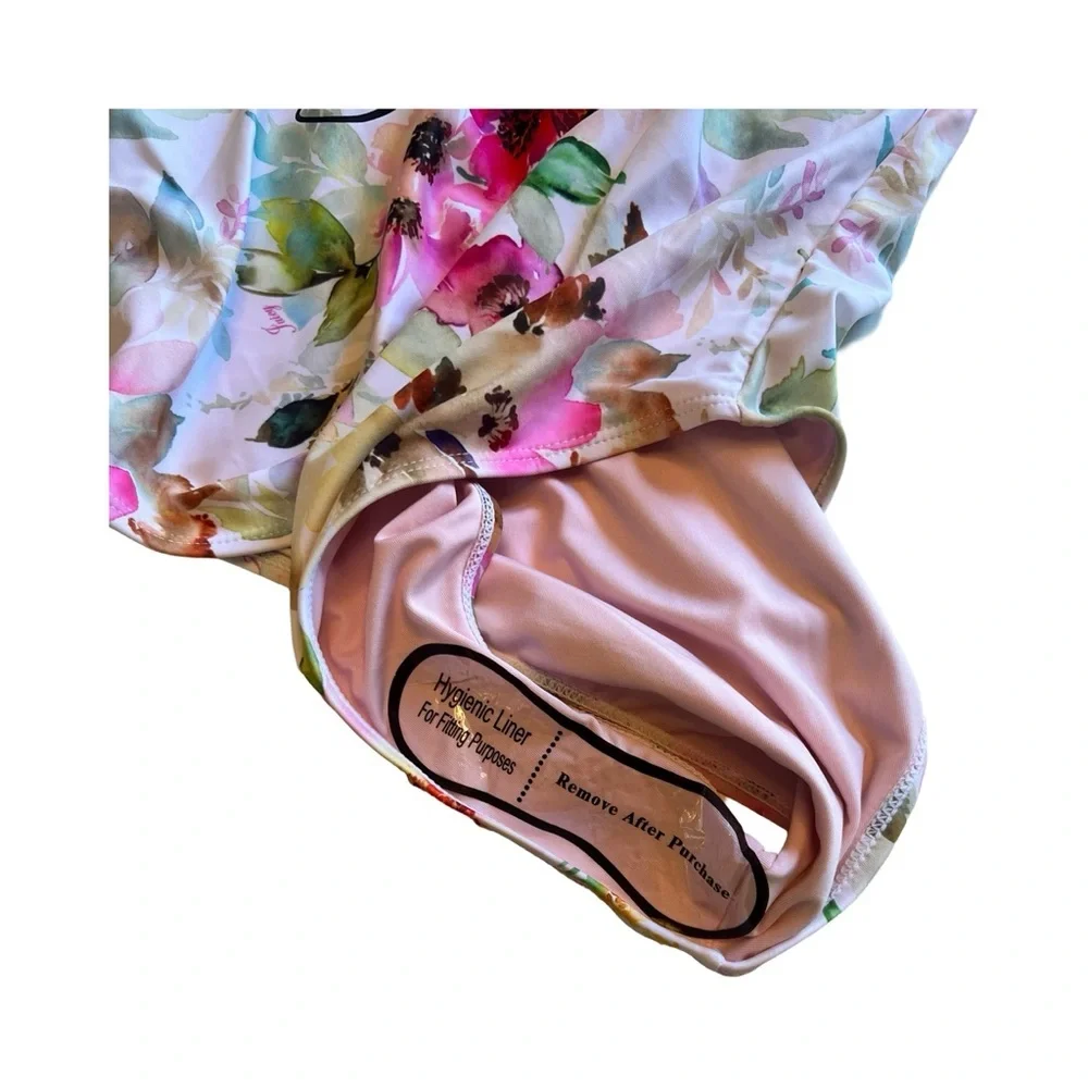 Juicy Couture Floral‎ One Piece Swimsuit Pink Watercolor Tie Shoulder Medium NWT